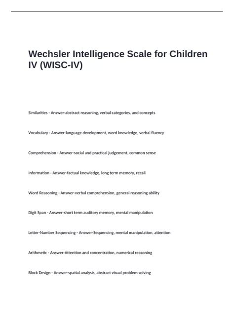 Wisc Iv Wechsler Intelligence Scale For Children Iv