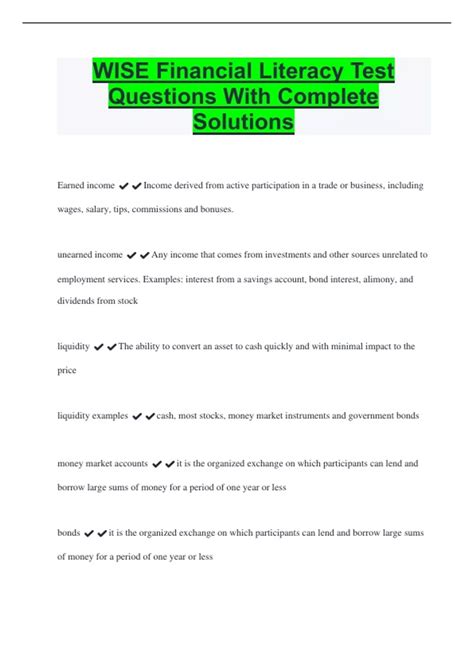Wise Financial Literacy Test