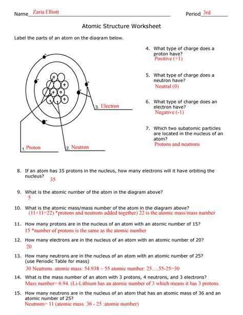 Wk Number 2 Atomic Structure Chemistry 1 Worksheet Atomic Structure Worksheet 1 Answers - Atomic Structure Worksheet 1 Answers