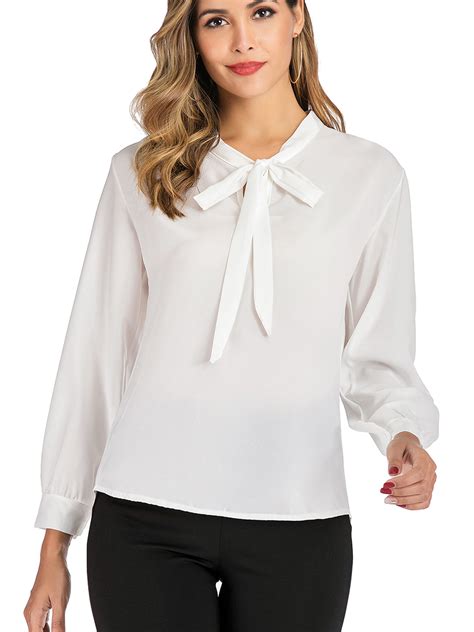 Womens Long Sleeve Blouse W Bow Tie Detail   Mossimo