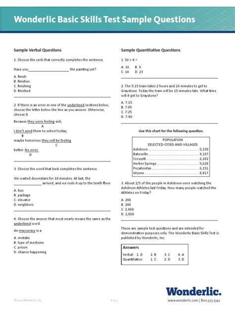 Wonderlic Basic Math Skill Test