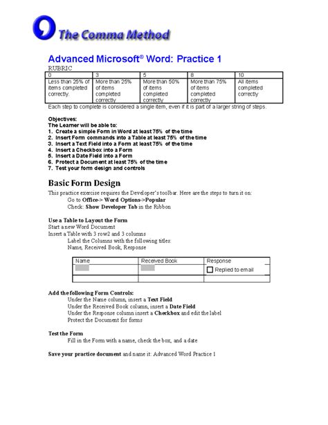 Word Advanced Sample Tests