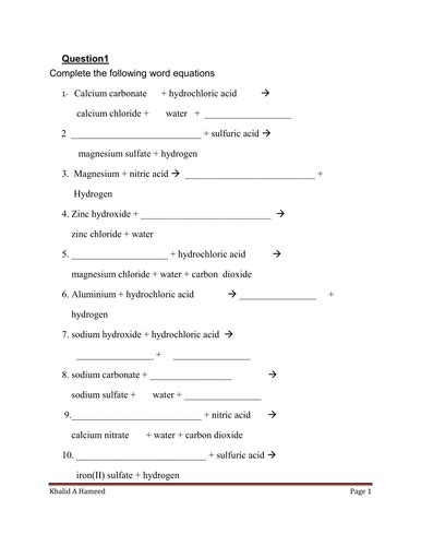 Word And Symbol Equations Worksheet With Answers Tes Balancing Word Equations Worksheet Answers - Balancing Word Equations Worksheet Answers
