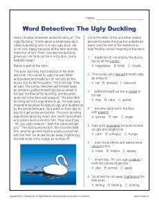 Word Detective The Ugly Duckling Reading Worksheets Spelling Word Detective Worksheet - Word Detective Worksheet