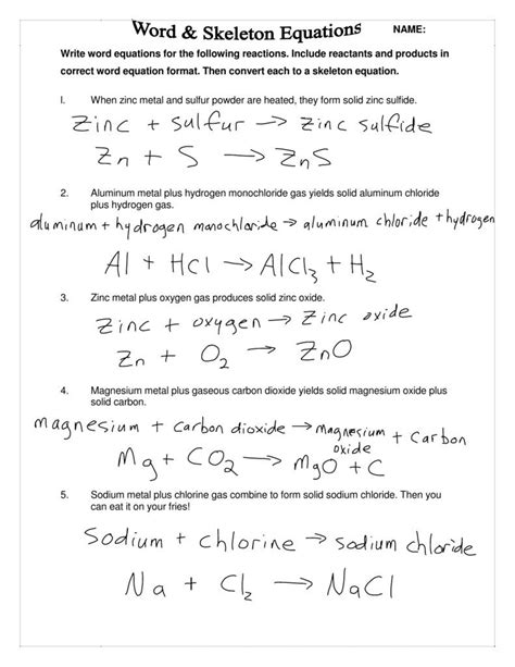 Word Equations Chemistry Worksheet Chemistry Word Equations Worksheet Answers - Chemistry Word Equations Worksheet Answers