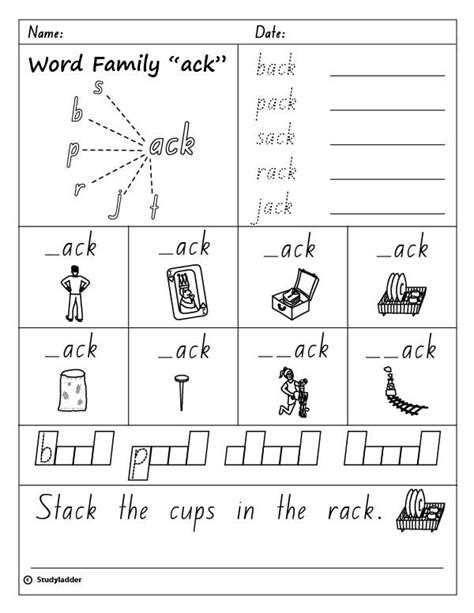 Word Family List Worksheet Ack Ick And Ock Ock Word Family Worksheet - Ock Word Family Worksheet