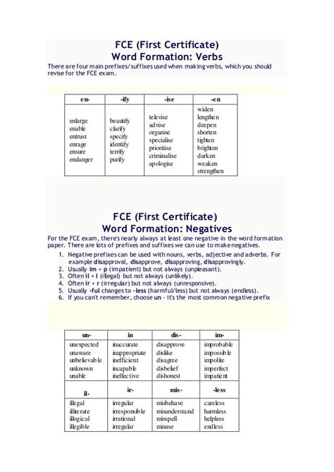 word formation list fce pdf