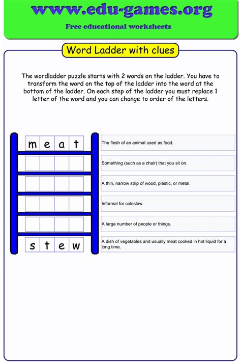 Word Ladder Puzzle Worksheets Enchantedlearning Com Word Puzzles Worksheet - Word Puzzles Worksheet