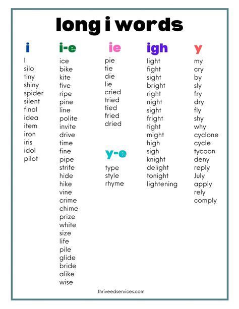 Word List Activities Long I Words With Y Long Words With Y - Long Words With Y