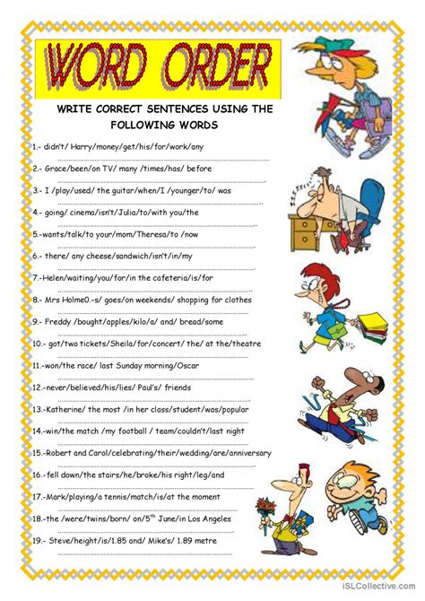 Word Order Worksheets Printable Exercises Pdf Handouts Time Order Words Worksheet - Time Order Words Worksheet