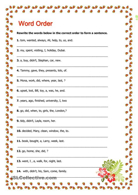 Word Order Worksheets Word Order Worksheet - Word Order Worksheet