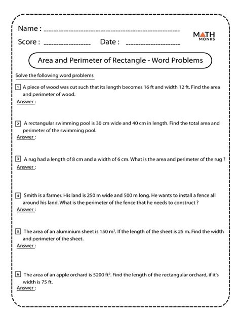 word problems area of rectangle square parallelogram