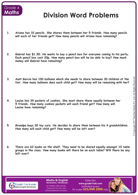 Word Problems For 4th Grade Worksheets