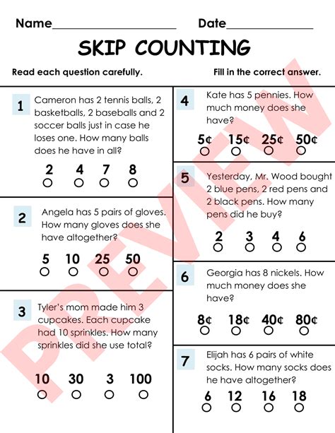 Word Problems For Skip Counting By 5