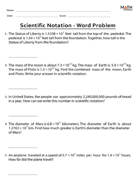Word Problems On Scientific Notation