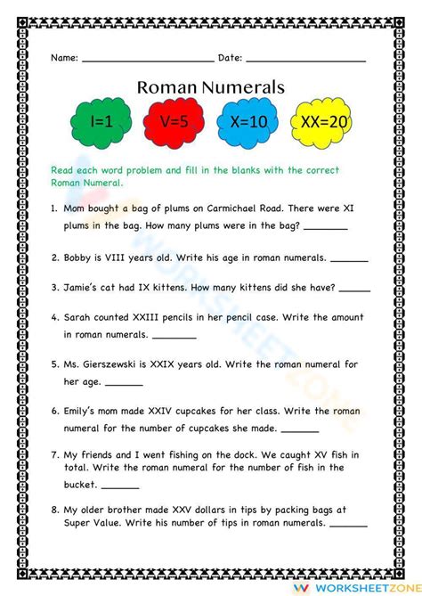 Word Problems Roman Numerals