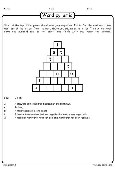 Word Pyramid Worksheet For 5th 6th Grade Lesson Word Pyramid Worksheet - Word Pyramid Worksheet