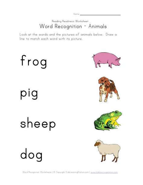 Word Recognition Worksheet Animals All Kids Network Word Recognition Worksheet - Word Recognition Worksheet
