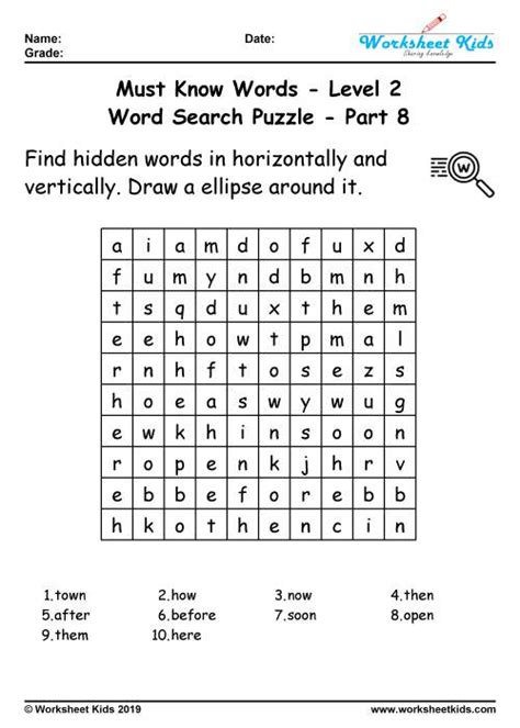 Word Search Puzzle 100 Must Know Words For Word Search For 2nd Grade - Word Search For 2nd Grade