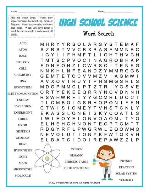 word search puzzles for high school math