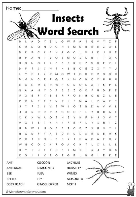 Word Search Science Insects Childrens Worksheets Kids Science Wordsearch For Kids - Science Wordsearch For Kids