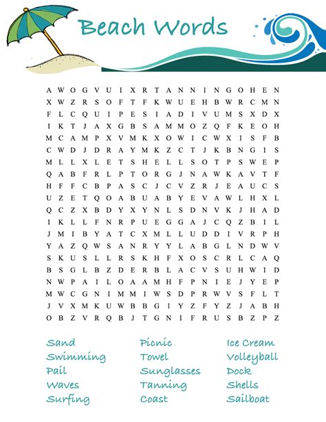 Word Search The Beach Wordsearchweb Play Free Word Beach Themed Word Search - Beach Themed Word Search