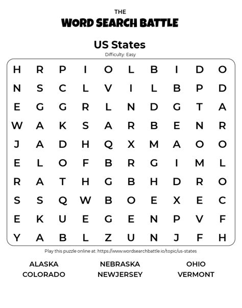 Word Search Us States 8211 Quizfactory 8211 Fun Find The States Word Search - Find The States Word Search