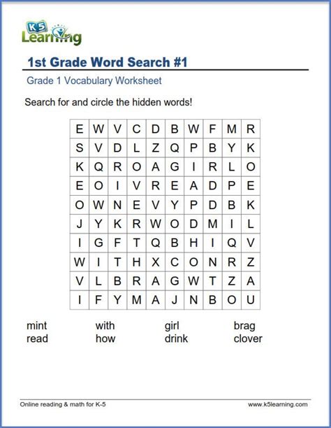 Word Searches For Grade 1 K5 Learning First Grade Sight Word Word Search - First Grade Sight Word Word Search