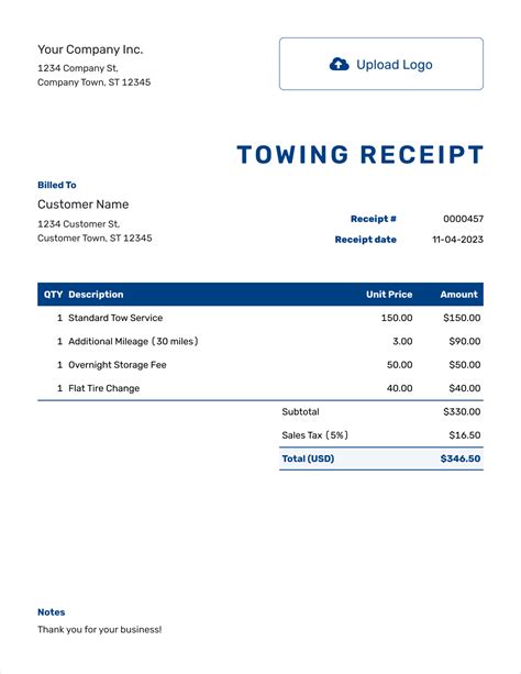 Word Template Towing Receipt