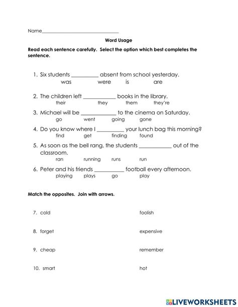 Word Usage Worksheet Live Worksheets Word Usage Worksheet - Word Usage Worksheet