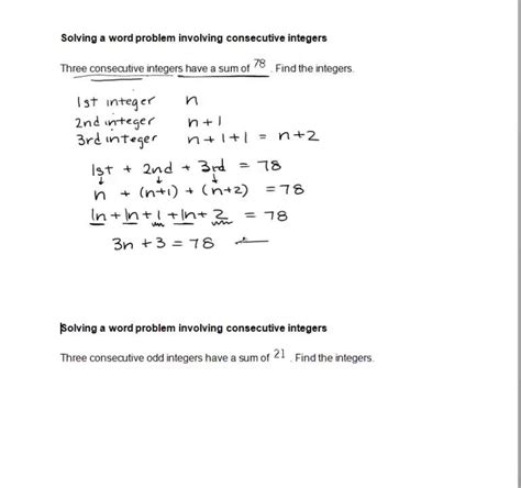 Download Word Problems Involving Consecutive Integers Algebra 1 Homework Answers 
