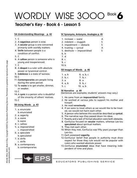wordly wise 3000 6 lesson 5 answers