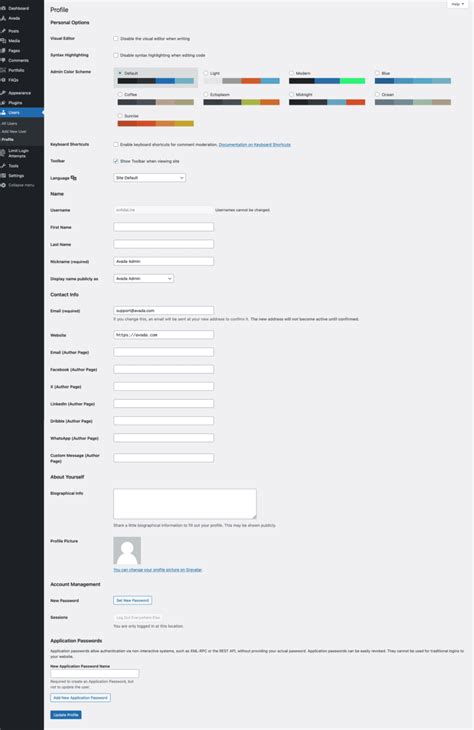 wordpress user biography
