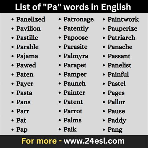 Words Beginning With Pa