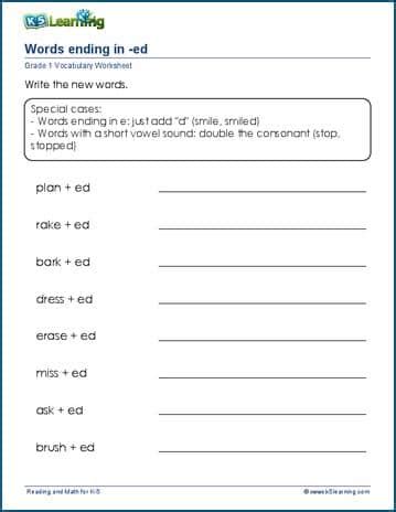 Words Ending In Ed Worksheets K5 Learning Ing Words First Grade Worksheet - Ing Words First Grade Worksheet