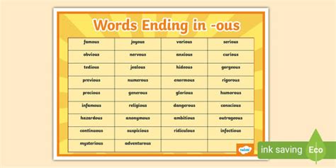Words Ending Ous