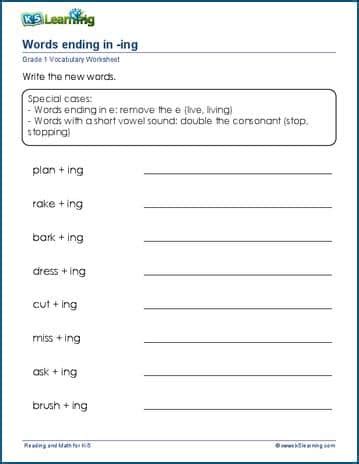 Words Ending With Ing Worksheets K5 Learning Ing Words First Grade Worksheet - Ing Words First Grade Worksheet