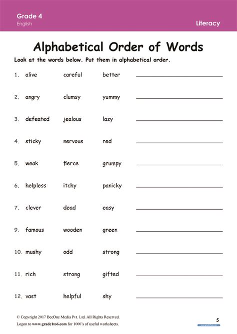 Words In Alphabetical Order For Grade 1 K5 Abc First Grade - Abc First Grade