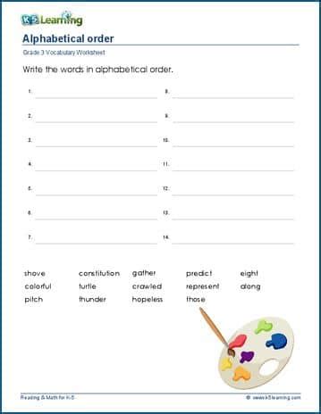 Words In Alphabetical Order Worksheets K5 Learning Abc 2nd Grade - Abc 2nd Grade