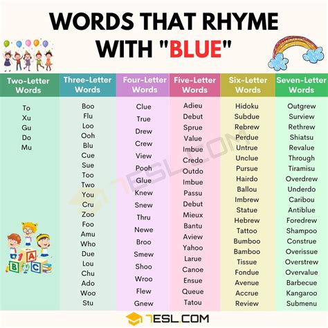 Words Rhyming With Blue Rhymes Com Rhyming Words Of Blue - Rhyming Words Of Blue