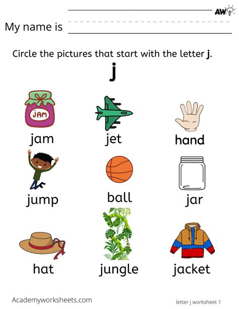 Words Starting With J Beginning Consonant Worksheets Kindergarten Words That Start With J - Kindergarten Words That Start With J