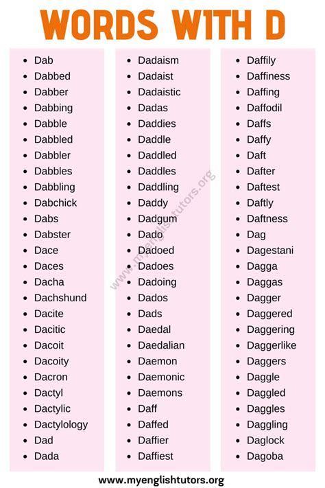 Words That Start With D Expand Your English Nouns That Start With D - Nouns That Start With D