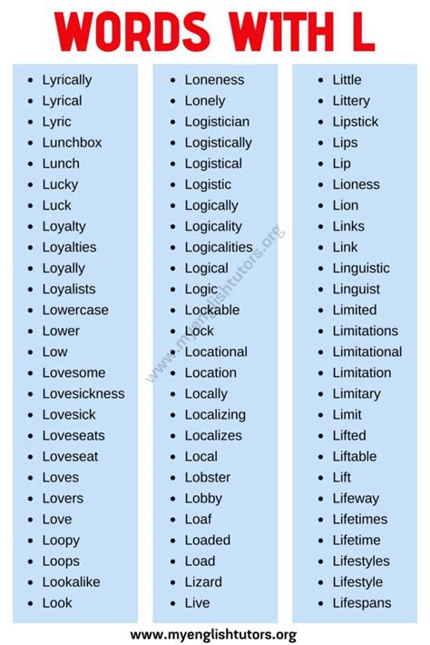 Words That Start With L List Of 180 Letter Start With L - Letter Start With L