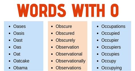 Words That Start With O O Words In School Words That Start With O - School Words That Start With O
