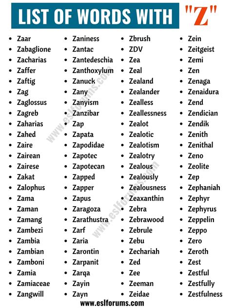 Words That Start With Z 350 Z Words Children Words That Start With Z - Children Words That Start With Z