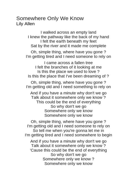 Words To Somewhere Only We Know