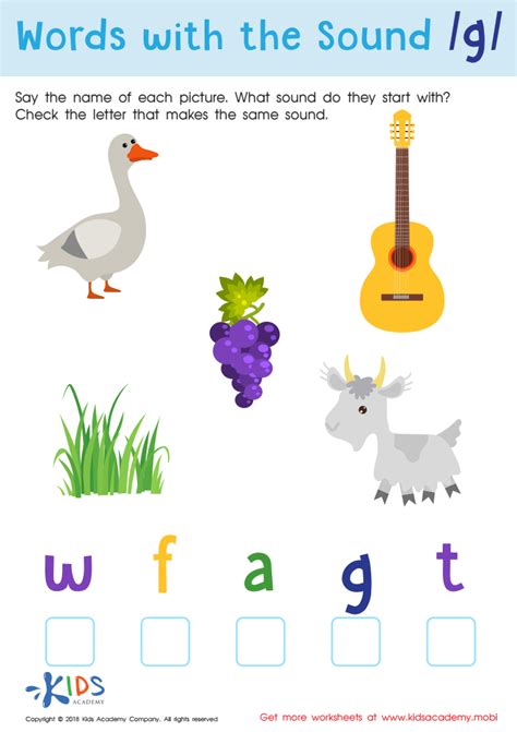 Words With Sound G Reading Worksheet Kids Academy G Sound Words With Pictures - G Sound Words With Pictures
