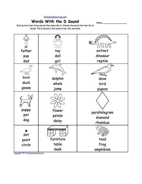 Words With The D Sound Phonics Worksheet Multiple D Sound Words With Pictures - D Sound Words With Pictures