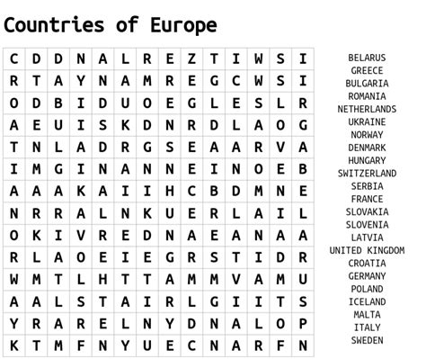 Wordsearch Countries Of Europe Quiz By Jackfrog10 Sporcle Countries Of Europe Word Search Answers - Countries Of Europe Word Search Answers