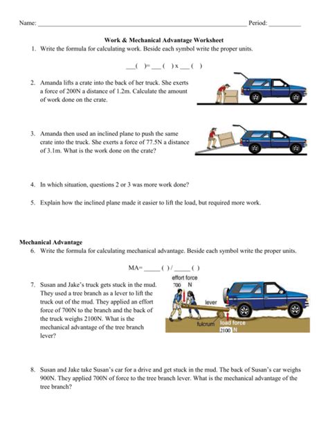 work and mechanical advantage answer sheet